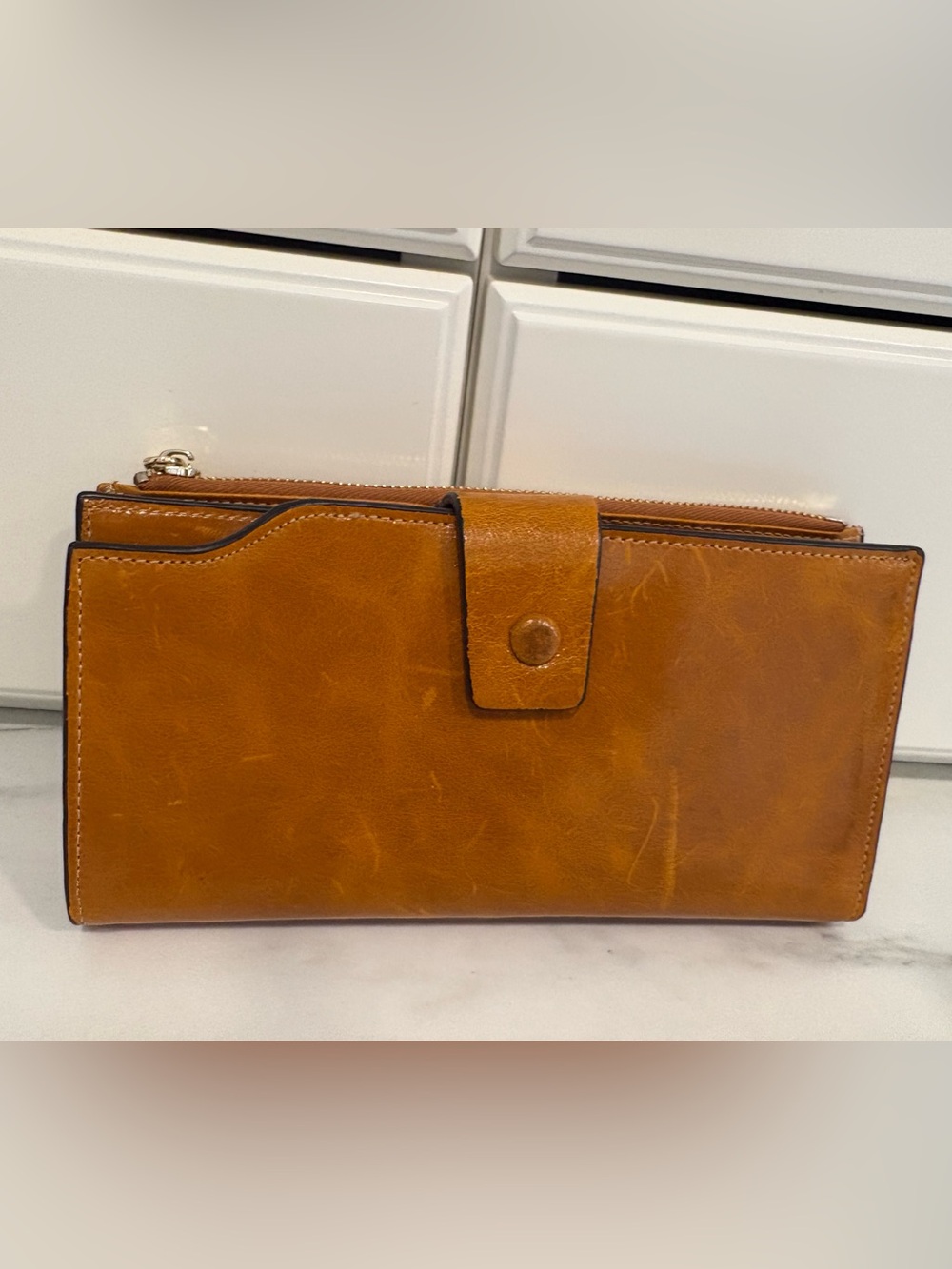 Women’s Leather Zip Wallet with Snap Tab